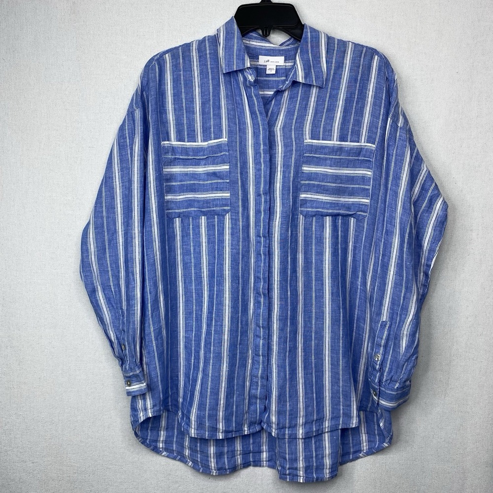 J. Jill Love Linen Blue Stripe Long Sleeve Shirt Women's Small Button Up Tunic